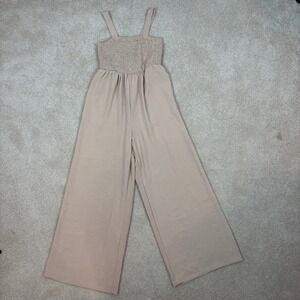 Dokotoo Women's Beige‎ Smocked Wide Leg Jumpsuit Boho Beach Summer Casual NWT